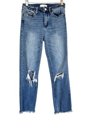 Vervet High Rise Straight Jeans Distressed Knee Raw Hem Women’s Size 26
